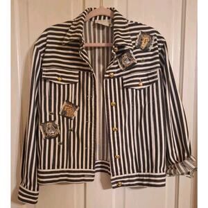 Vintage Christine Phillipe Black & White Striped Jacket Safari Animals Artsy